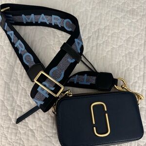 Marc Jacobs Navy Snapshot Bag with Gold Hardware